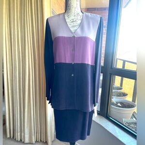 Color-block 100% silk and lined Long Sleeve Blazer and Skirt Size 4 NWT